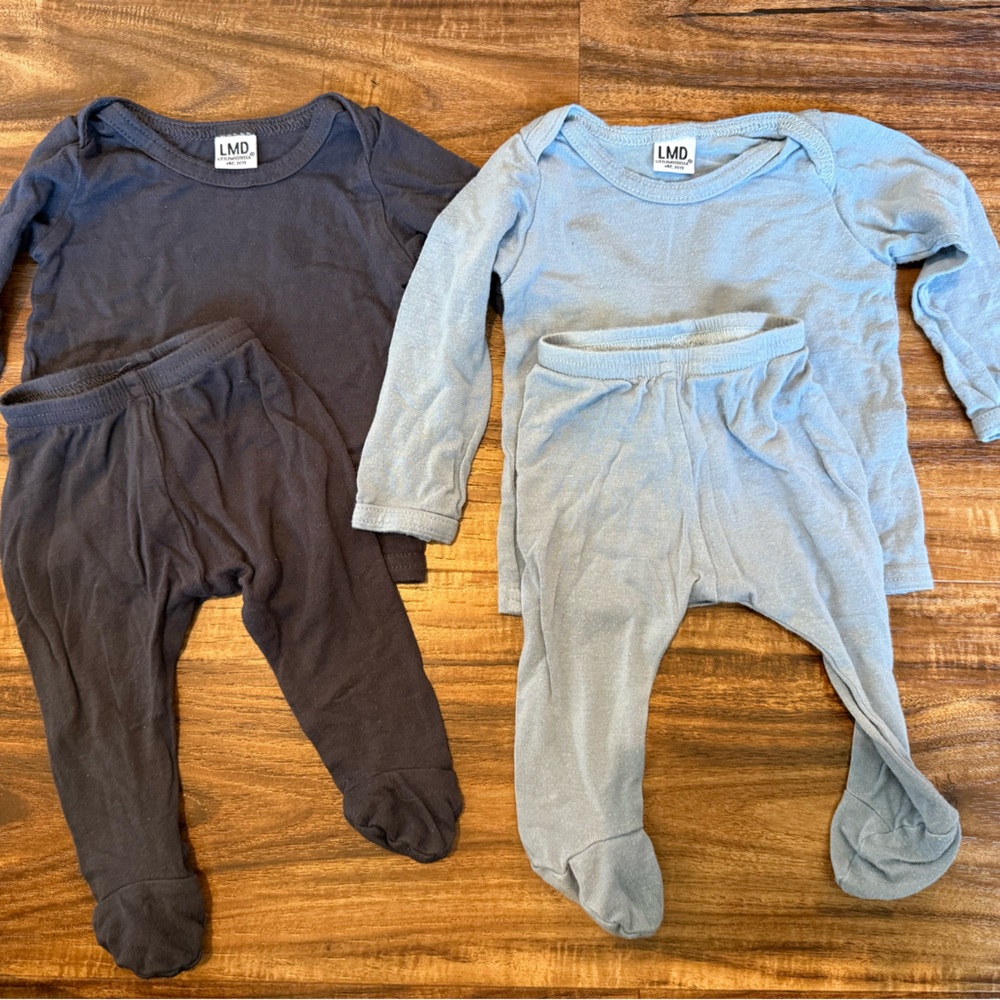 Two-Piece Preemie Footed Pajama Sets - Navy & Light Blue